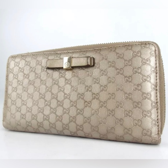 βΌοΈSOLDβΌοΈGUCCI Micro Guccissima Gold Leather Zip Around Wallet πβ€οΈβπ₯ - Picture 9 of 12